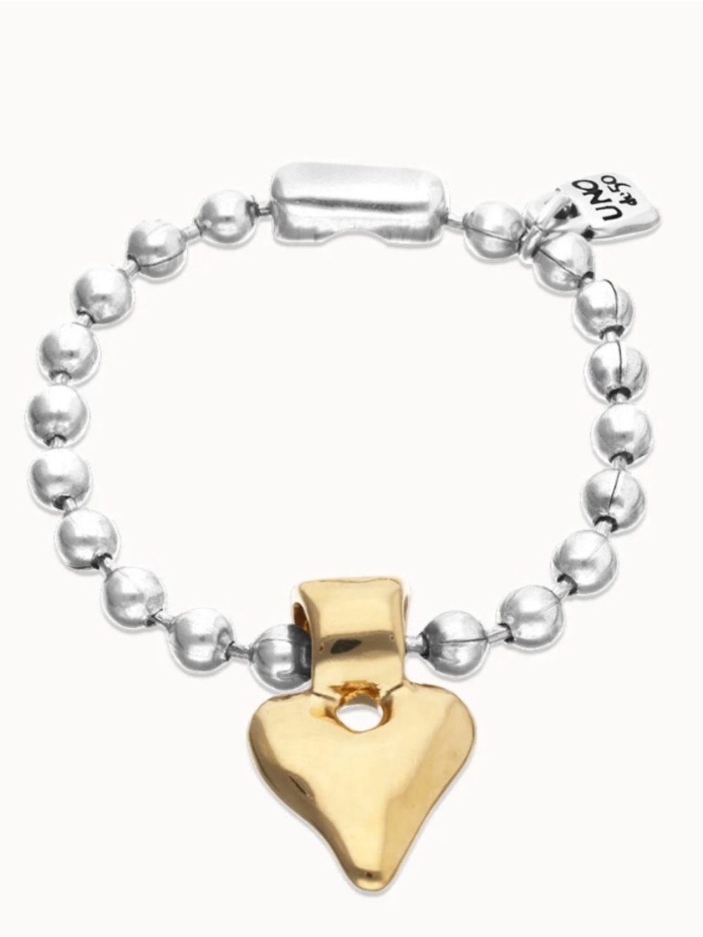 UNO de 50 Silver Bead Bracelet with Gold Heart Charm